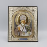 Икона на свети Николай Чудотворец, пластмасов киот 15×18 см, с поставка
