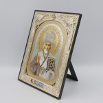 Икона на свети Николай Чудотворец, пластмасов киот 15×18 см, с поставка - Image 2